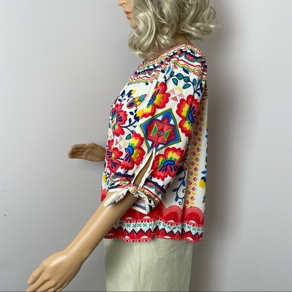 Flying Tomato Blouse | NWT | Mexican Aztec Floral Style | White/Red/Blue | XS (R - Picture 6 of 11